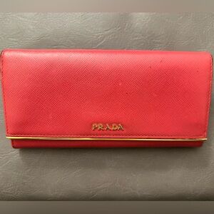 Prada Dark Pink Saffiano Long Wallet